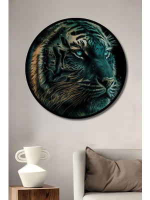 Teona Ahşap Çerçeve Görünümlü Efsane Kaplan Dekoratif Ahşap Mdf Ev Duvar Tablo Yuvarlak Ev Duvar Tablo