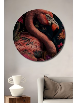 Teona Ahşap Flamingo Çiçek Bahçesi Dekoratif Ahşap Mdf Ev/işyeri Duvar Tablo Yuvarlak Ev/işyeri Duvar Tablo
