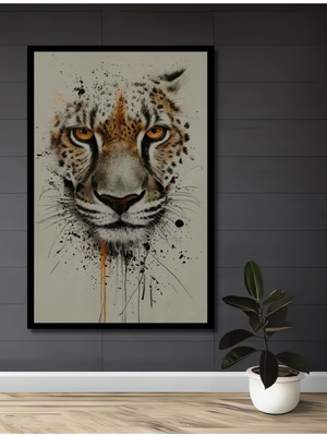 Teona Ahşap Çerçeve Görünümlü Dinamik Leopar Ahşap Mdf Dekoratif Ev Duvar Tablo Dikdörtgen Ev Duvar Tablo