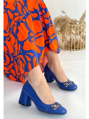 Evyora Lucky Mavi Cilt Topuklu Ayakkabı