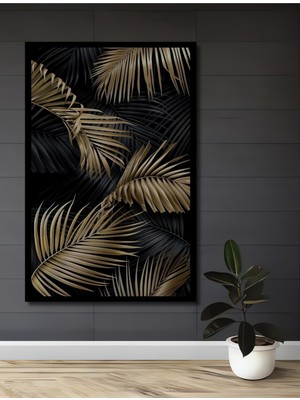 Teona Ahşap Çerçeve Görünümlü Altın Siyah Dekoratif Ahşap Mdf Ev Duvar Tablo Dikdörtgen Ev Duvar Tablo