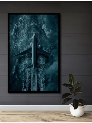 Teona Ahşap Çerçeve Görünümlü Uçakla Gökyüzünde Ahşap Mdf Dekoratif Ev Duvar Tablo Dikdörtgen Ev Duvar Tablo