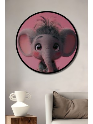 Teona Ahşap Çerçeve Görünümlü Sevimli Fil Dekoratif Ahşap Mdf Işyeri Duvar Tablo Yuvarlak Işyeri Duvar Tablo