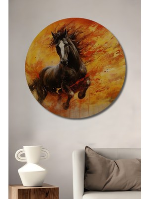 Teona Ahşap Ateşli Koşu Atı Dekoratif Ahşap Mdf Ev/işyeri Duvar Tablo Yuvarlak Ev/işyeri Duvar Tablo