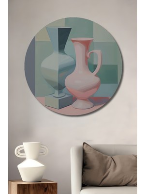 Teona Ahşap Geometrik Vazo Kompozisyonu Dekoratif Ahşap Mdf Işyeri Duvar Tablo Yuvarlak Işyeri Duvar Tablo