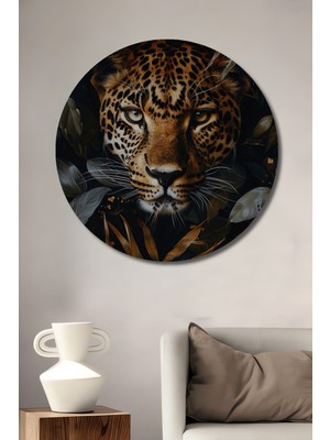 Teona Ahşap Leopar Vahşi Doğa Temalı Ahşap Mdf Dekoratif Ev/işyeri Duvar Tablo Yuvarlak Ev/işyeri Duvar Tablo