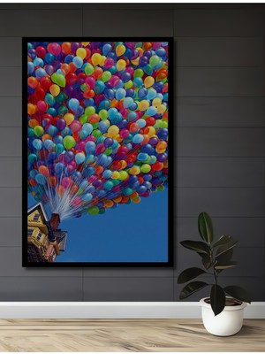 Teona Ahşap Çerçeve Görünümlü Renkli Balonlu Ev Dekoratif Ahşap Mdf Ev Duvar Tablo Dikdörtgen Ev Duvar Tablo