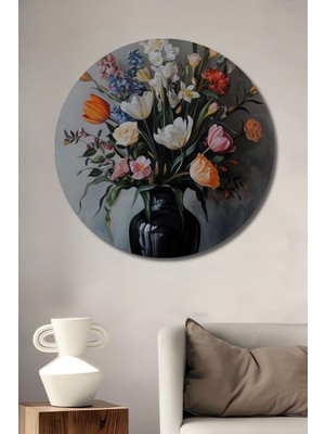 Teona Ahşap Çiçek Buketi Dekoratif Ahşap Mdf Ev/işyeri Duvar Tablo Yuvarlak Ev/işyeri Duvar Tablo