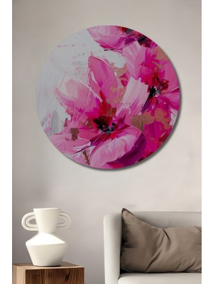 Teona Ahşap Pembe Çiçekler Dekoratif Ahşap Mdf Ev/işyeri Duvar Tablo Yuvarlak Ev/işyeri Duvar Tablo