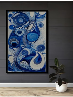 Teona Ahşap Çerçeve Görünümlü Soyut Mavi Dalgalar Dekoratif Ahşap Mdf Ev Duvar Tablo Dikdörtgen Ev Duvar Tablo