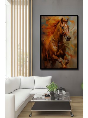 Teona Ahşap Çerçeve Görünümlü Vahşi At Sanatı Ahşap Mdf Dekoratif Ev Duvar Tablo Dikdörtgen Ev Duvar Tablo