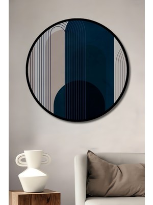 Teona Ahşap Çerçeve Görünümlü Modern Çizgilerle Soyut Sanat Dekoratif Ahşap Mdf Tablo Yuvarlak Tablo