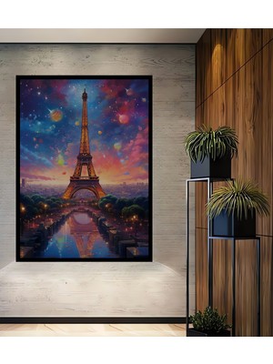 Teona Ahşap Çerçeve Görünümlü Renkli Düşler Eyfel Kulesi Dekoratif Ahşap Mdf Tablo Dikdörtgen Tablo