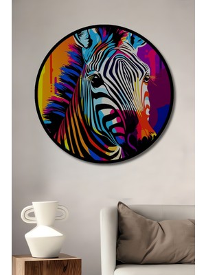 Teona Ahşap Çerçeve Görünümlü Renkli Zebra Ahşap Mdf Dekoratif Işyeri Duvar Tablo Yuvarlak Işyeri Duvar Tablo