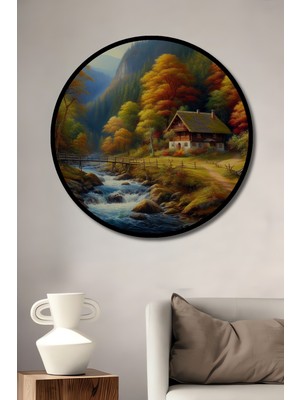 Teona Ahşap Çerçeve Görünümlü Büyüleyici Sonbahar Ahşap Mdf Dekoratif Ev Duvar Tablo Yuvarlak Ev Duvar Tablo