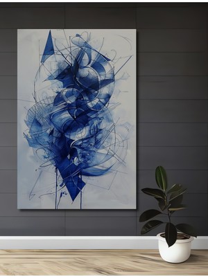 Teona Ahşap Mavi Geometrik Soyut Sanat Dekoratif Ahşap Mdf Tablo Dikdörtgen Tablo