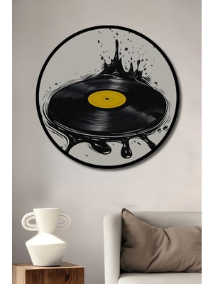 Teona Ahşap Çerçeve Görünümlü Erimiş Plak Sanatı Ahşap Mdf Dekoratif Ev Duvar Tablo Yuvarlak Ev Duvar Tablo