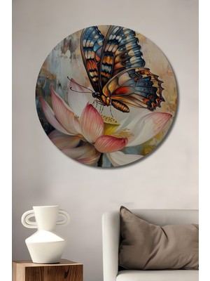 Teona Ahşap Kelebek ve Lotus Çiçeği Dekoratif Ahşap Mdf Ev/işyeri Duvar Tablo Yuvarlak Ev/işyeri Duvar Tablo