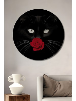 Teona Ahşap Kara Kedi Gül Dekoratif Ahşap Mdf Ev/işyeri Duvar Tablo Yuvarlak Ev/işyeri Duvar Tablo