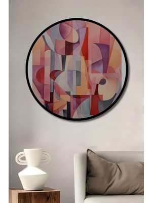 Teona Ahşap Çerçeve Görünümlü Soyut Sanat Dekoratif Ahşap Mdf Işyeri Duvar Tablo Yuvarlak Işyeri Duvar Tablo