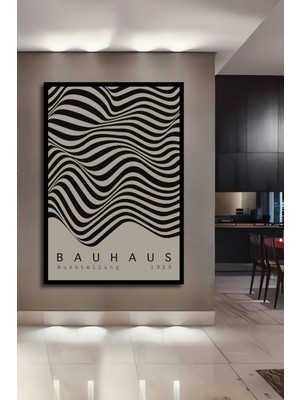 Teona Ahşap Çerçeve Görünümlü Bauhaus Soyut Dalgalı Desen Dekoratif Ahşap Mdf Tablo Dikdörtgen Tablo