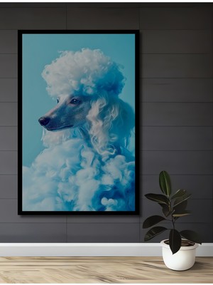Teona Ahşap Çerçeve Görünümlü Mavi Pofuduk Köpek Dekoratif Ahşap Mdf Ev Duvar Tablo Dikdörtgen Ev Duvar Tablo