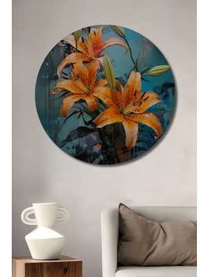 Teona Ahşap Egzotik Zambaklar Dekoratif Ahşap Mdf Ev/işyeri Duvar Tablo Yuvarlak Ev/işyeri Duvar Tablo