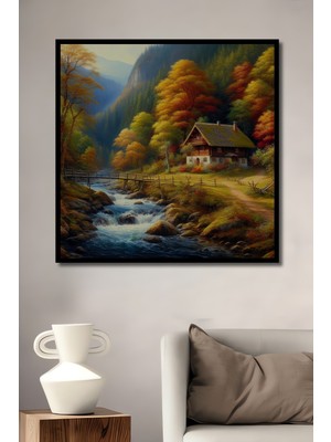 Teona Ahşap Çerçeve Görünümlü Büyüleyici Sonbahar Ahşap Mdf Dekoratif Ev Duvar Tablo Dikdörtgen Ev Duvar Tablo