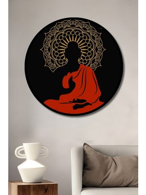 Teona Ahşap Çerçeve Görünümlü Buda Meditasyon Ahşap Mdf Dekoratif Ev Duvar Tablo Yuvarlak Ev Duvar Tablo