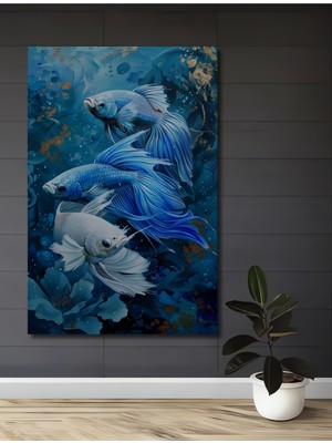 Teona Ahşap Mavi Betta Balıkları Dekoratif Ahşap Mdf Ev/işyeri Duvar Tablo Dikdörtgen Ev/işyeri Duvar Tablo