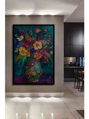 Teona Ahşap Çerçeve Görünümlü Renkli Çiçek Buketi ve Kuş Ahşap Mdf Dekoratif Tablo Dikdörtgen Tablo