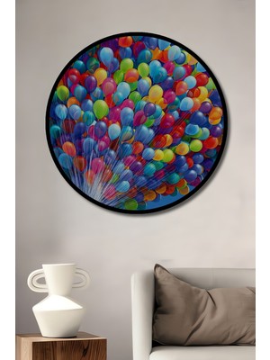 Teona Ahşap Çerçeve Görünümlü Renkli Balonlu Ev Dekoratif Ahşap Mdf Ev Duvar Tablo Yuvarlak Ev Duvar Tablo