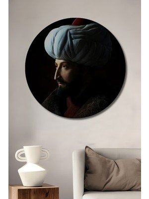 Teona Ahşap Çerçeve Görünümlü Dekoratif Fatih Sultan Mehmet Duvar Tablo Ahşap Yuvarlak Tablo