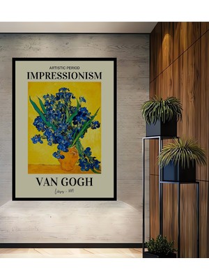 Teona Ahşap Çerçeve Görünümlü Van Gogh Irisler Dekoratif Ahşap Mdf Ev Duvar Tablo Dikdörtgen Ev Duvar Tablo