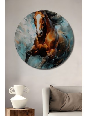 Teona Ahşap Koşan At Dekoratif Ahşap Mdf Ev/işyeri Duvar Tablo Yuvarlak Ev/işyeri Duvar Tablo