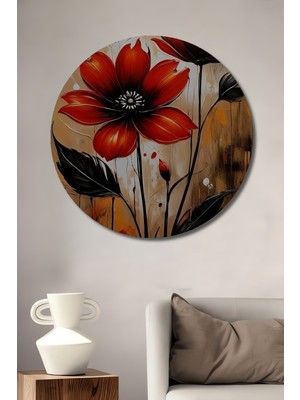 Teona Ahşap Kırmızı Çiçekler Dekoratif Ahşap Mdf Ev/işyeri Duvar Tablo Yuvarlak Ev/işyeri Duvar Tablo