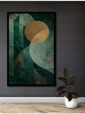 Teona Ahşap Çerçeve Görünümlü Soyut Sanat Yeşil Geometrik Ahşap Mdf Dekoratif Tablo Dikdörtgen Tablo