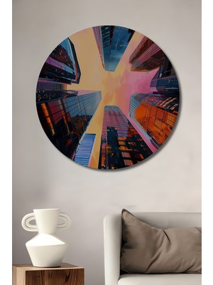 Teona Ahşap Gökyüzüne Uzanan Şehir Ahşap Mdf Dekoratif Ev/işyeri Duvar Tablo Yuvarlak Ev/işyeri Duvar Tablo