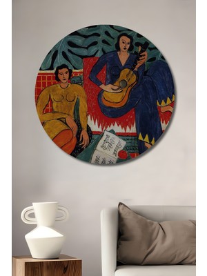 Teona Ahşap Matisse Gitarist ve Oturan Kadın Dekoratif Ahşap Mdf Tablo Yuvarlak Tablo