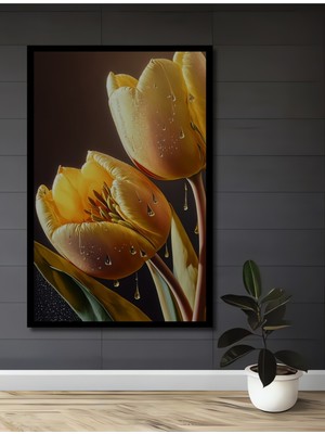 Teona Ahşap Çerçeve Görünümlü Sarı Lale Ahşap Mdf Dekoratif Işyeri Duvar Tablo Dikdörtgen Işyeri Duvar Tablo