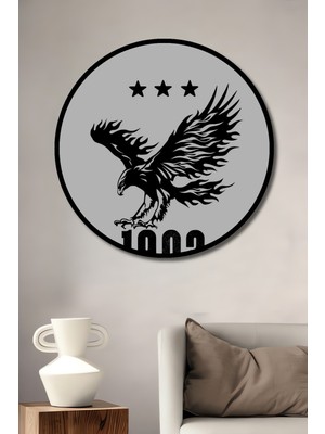 Teona Ahşap Çerçeve Görünümlü Kartal Gücü Siyah Beyaz Takım Ahşap Mdf Dekoratif Ev Duvar Tablo Yuvarlak Ev