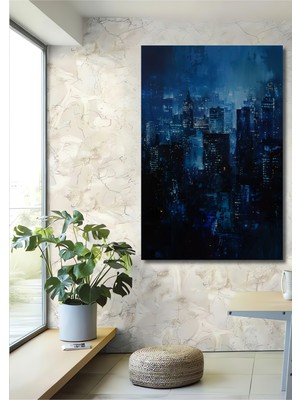 Teona Ahşap Mavi Gece Şehir Manzarası Ahşap Mdf Dekoratif Işyeri Duvar Tablo Dikdörtgen Işyeri Duvar Tablo