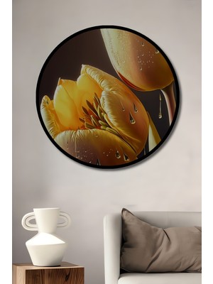Teona Ahşap Çerçeve Görünümlü Sarı Lale Ahşap Mdf Dekoratif Işyeri Duvar Tablo Yuvarlak Işyeri Duvar Tablo