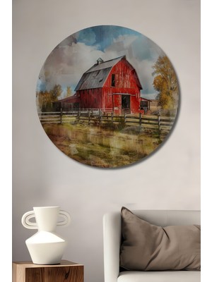 Teona Ahşap Kırmızı Ahır Dekoratif Ahşap Mdf Ev/işyeri Duvar Tablo Yuvarlak Ev/işyeri Duvar Tablo