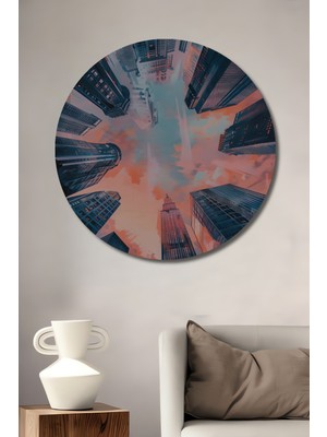 Teona Ahşap Gökyüzüne Yükselen Modern Şehir Ahşap Mdf Dekoratif Tablo Yuvarlak Tablo