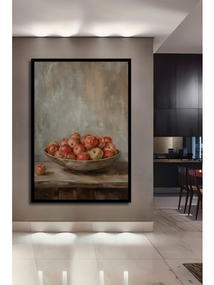 Teona Ahşap Çerçeve Görünümlü Elma Kaseli Dekoratif Ahşap Mdf Ev Duvar Tablo Dikdörtgen Ev Duvar Tablo
