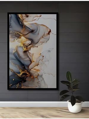 Teona Ahşap Çerçeve Görünümlü Soyut Altın Doku Dekoratif Ahşap Mdf Ev Duvar Tablo Dikdörtgen Ev Duvar Tablo