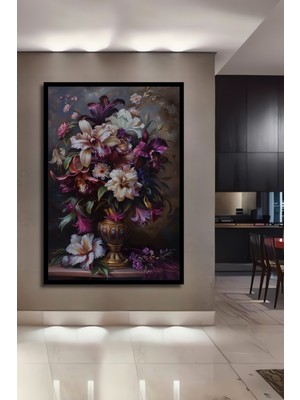 Teona Ahşap Çerçeve Görünümlü Çiçek Buketi Dekoratif Ahşap Mdf Ev Duvar Tablo Dikdörtgen Ev Duvar Tablo