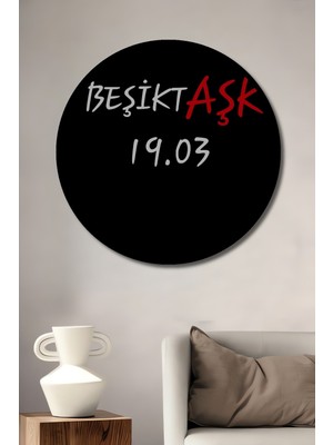 Teona Ahşap Çerçeve Görünümlü Siyah Beyaz Aşkı Dekoratif Ahşap Mdf Ev Duvar Tablo Yuvarlak Ev Duvar Tablo