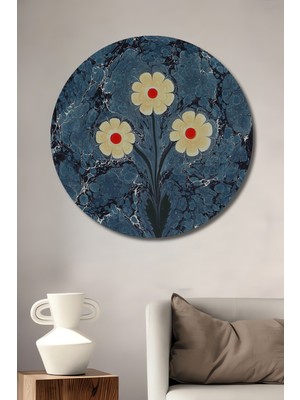 Teona Ahşap Üç Çiçek Ebru Sanatı Dekoratif Ahşap Mdf Ev/işyeri Duvar Tablo Yuvarlak Ev/işyeri Duvar Tablo